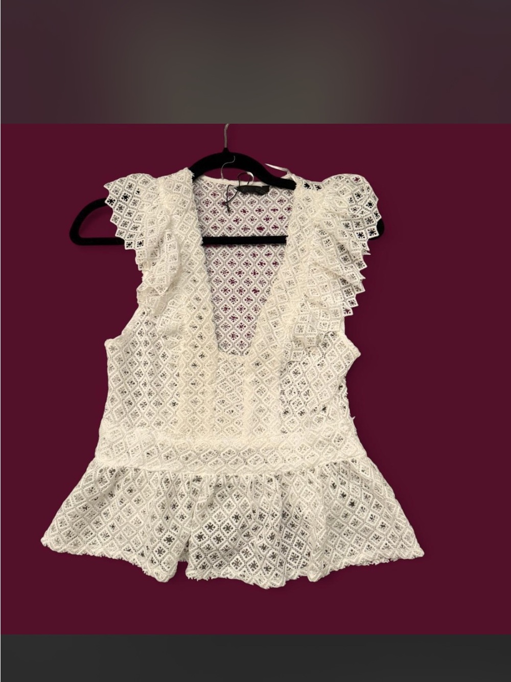 Zara White Lace Ruffle V-Neck Peplum Cami